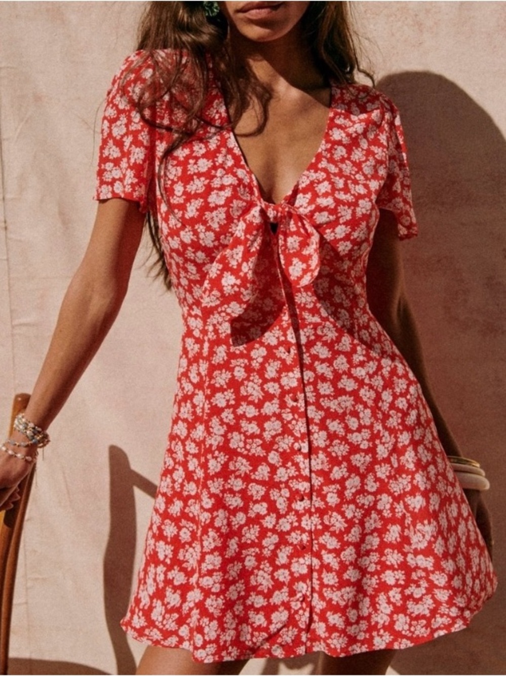 Sezane Norabel Dress in Red Cara Print Floral Tie-Front